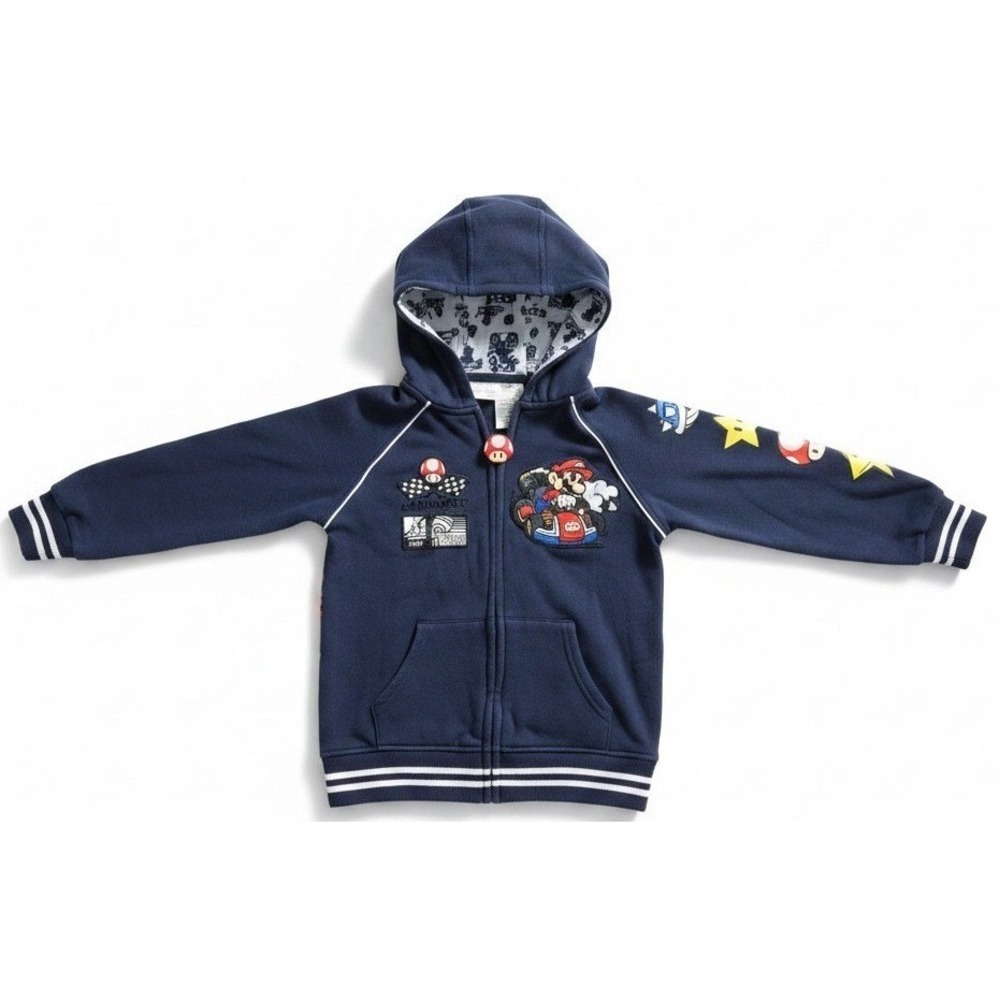 Mario Kart Boys Hoodie Jacket Medium 8 Navy Blue Nintendo Hooded Sweatshirt